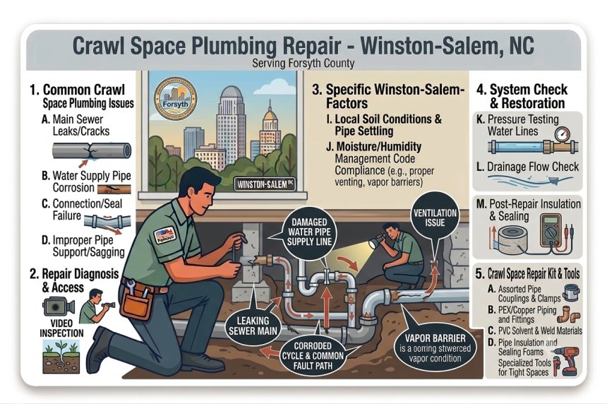 Crawl Space Plumbing Repair in Winston-Salem, NC